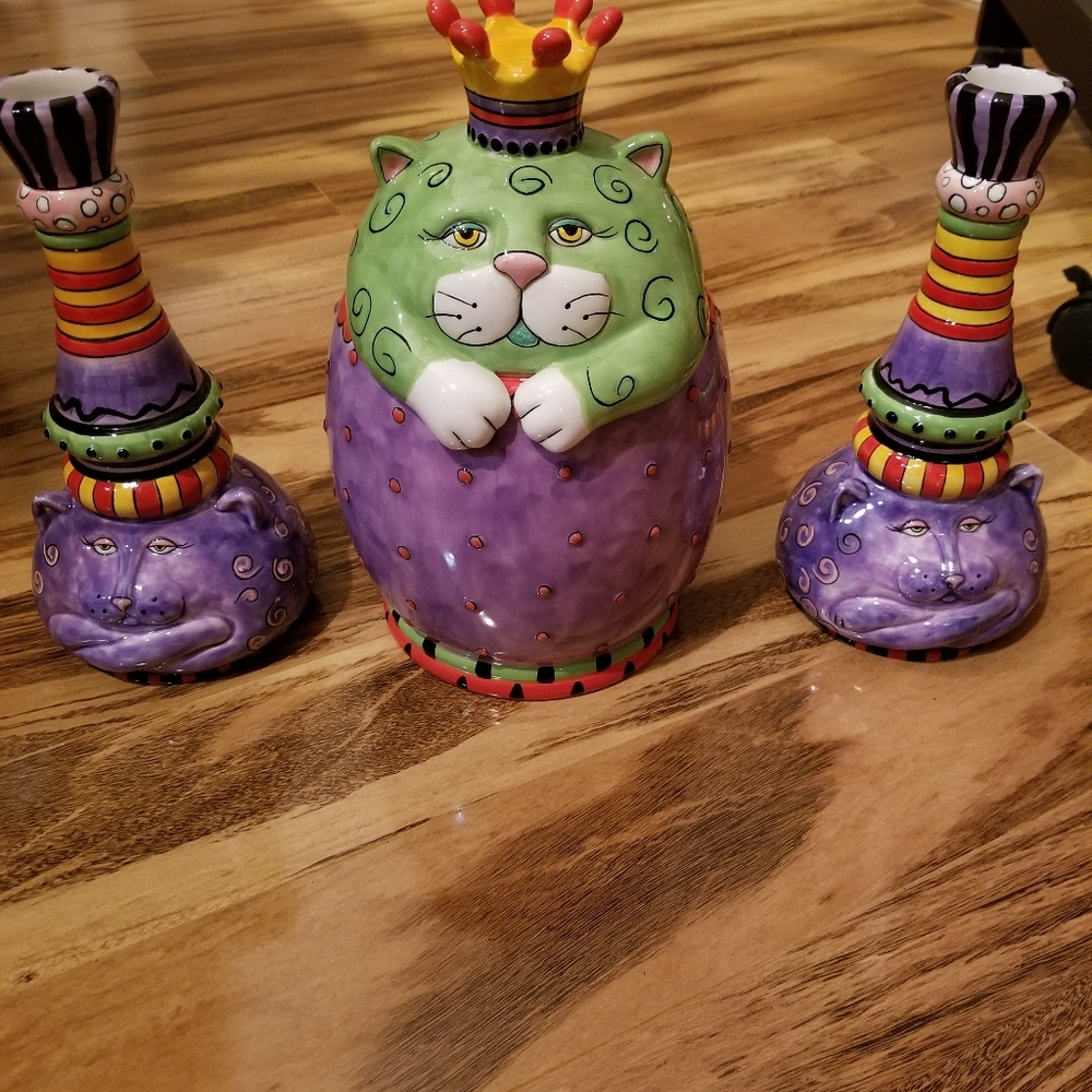 Retro 2 Candle holders  and cookie jar - Picture 6 of 9